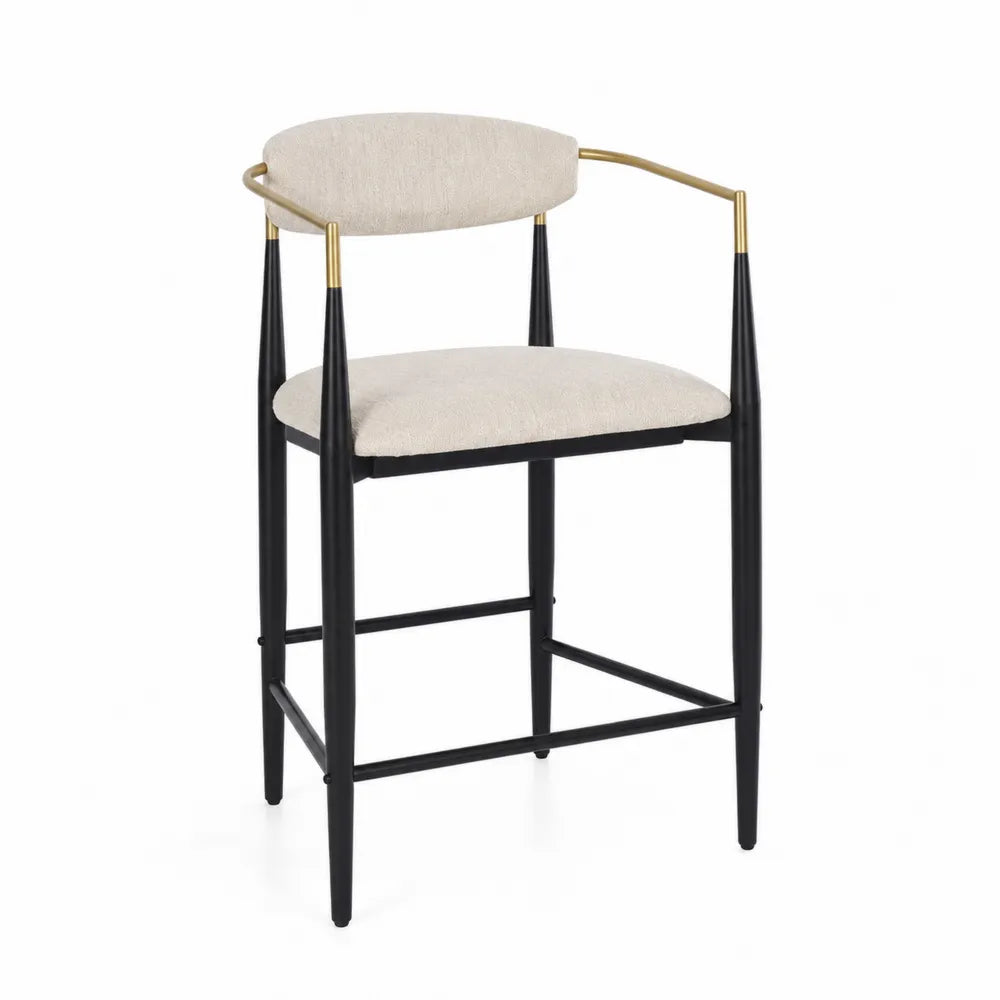 Sgabello da Bar con Braccioli Metallo e Tessuto Nero Beige