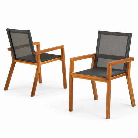 Set di 2 Sedie in Legno di Acacia e Rete Nero