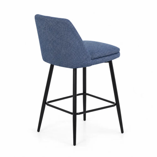 Sgabello da bar in tessuto blu con gambe in metallo nero