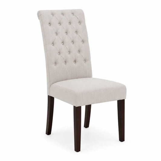 Sedia da pranzo in tessuto poliestere crema con gambe in legno massello