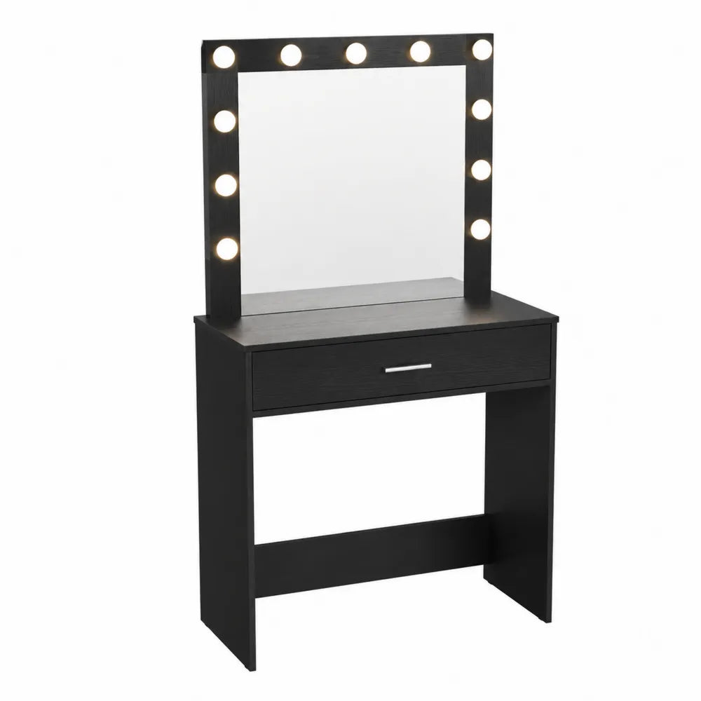 Toeletta con Specchio e Luci LED in Legno Nero