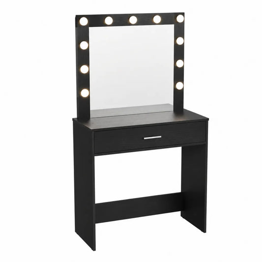 Toeletta con Specchio e Luci LED in Legno Nero