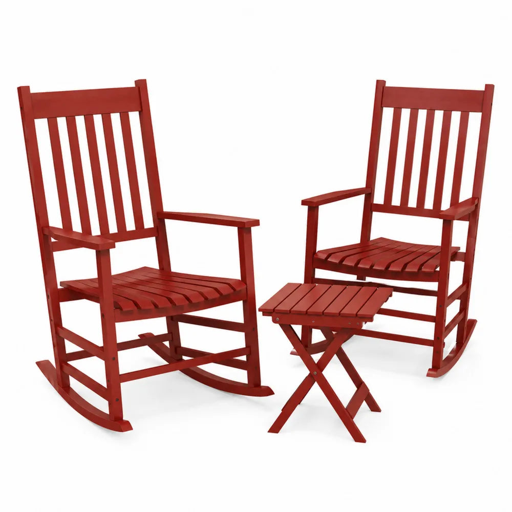 Set di sedie a dondolo e tavolino in legno rosso