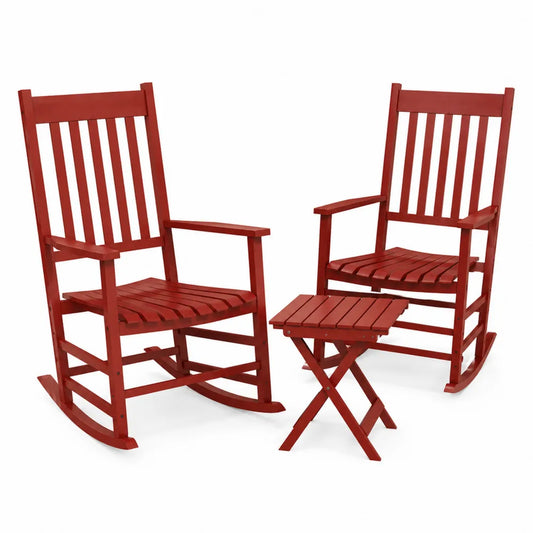 Set di sedie a dondolo e tavolino in legno rosso