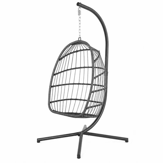Sedia Sospesa in Rattan Sintetico e Acciaio Nero