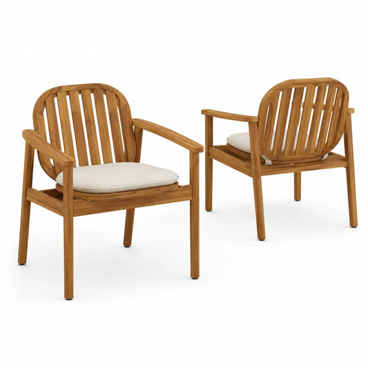 Set di 2 sedie in legno di teak con cuscini bianchi