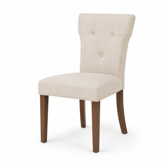 Sedia da Pranzo in Tessuto Beige con Gambe in Legno