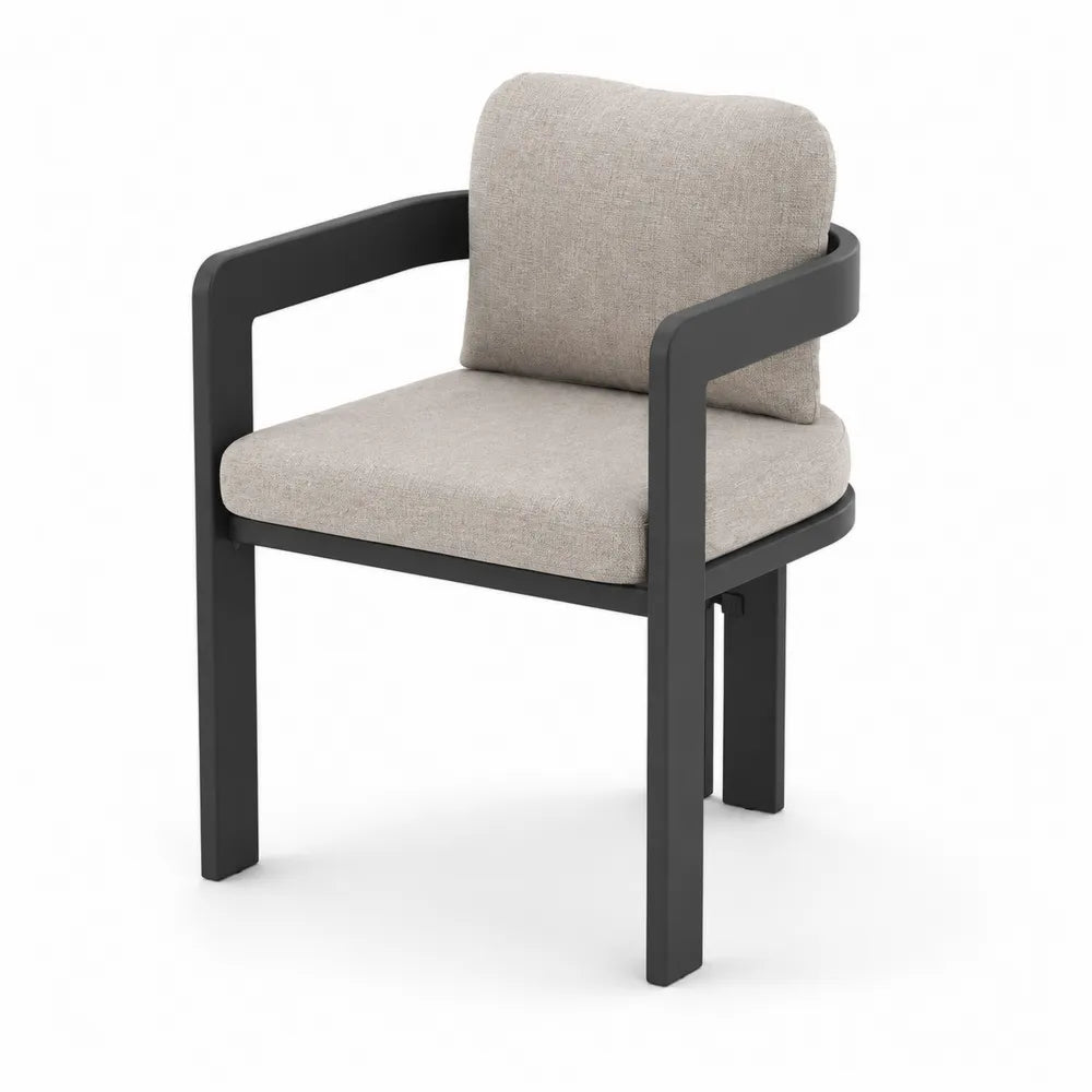 Sedia da esterno con struttura in alluminio nero e rivestimento in tessuto beige