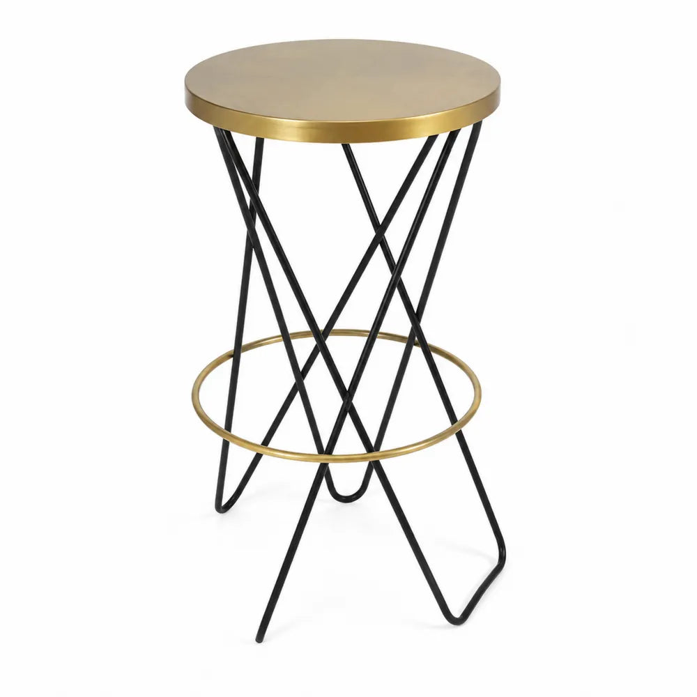 Sgabello Rotondo in Metallo e Ottone Nero 75 cm