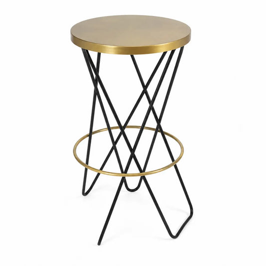Sgabello Rotondo in Metallo e Ottone Nero 75 cm